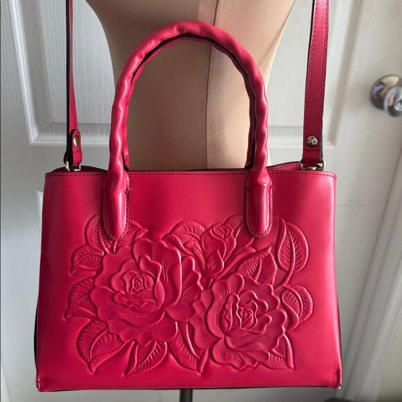 Patricia Nash Genovese Leather Top Handle Crossbody Rose Tooled Passion Handbag - Picture 12 of 13